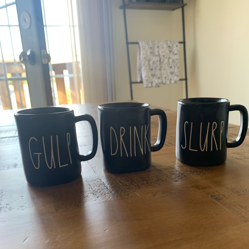 Rae Dunn Set of 3 Espresso Mugs “Gulp, Drink, Slurp”